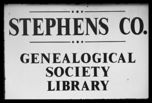 Stephens Co. Genealogical Society Library sign