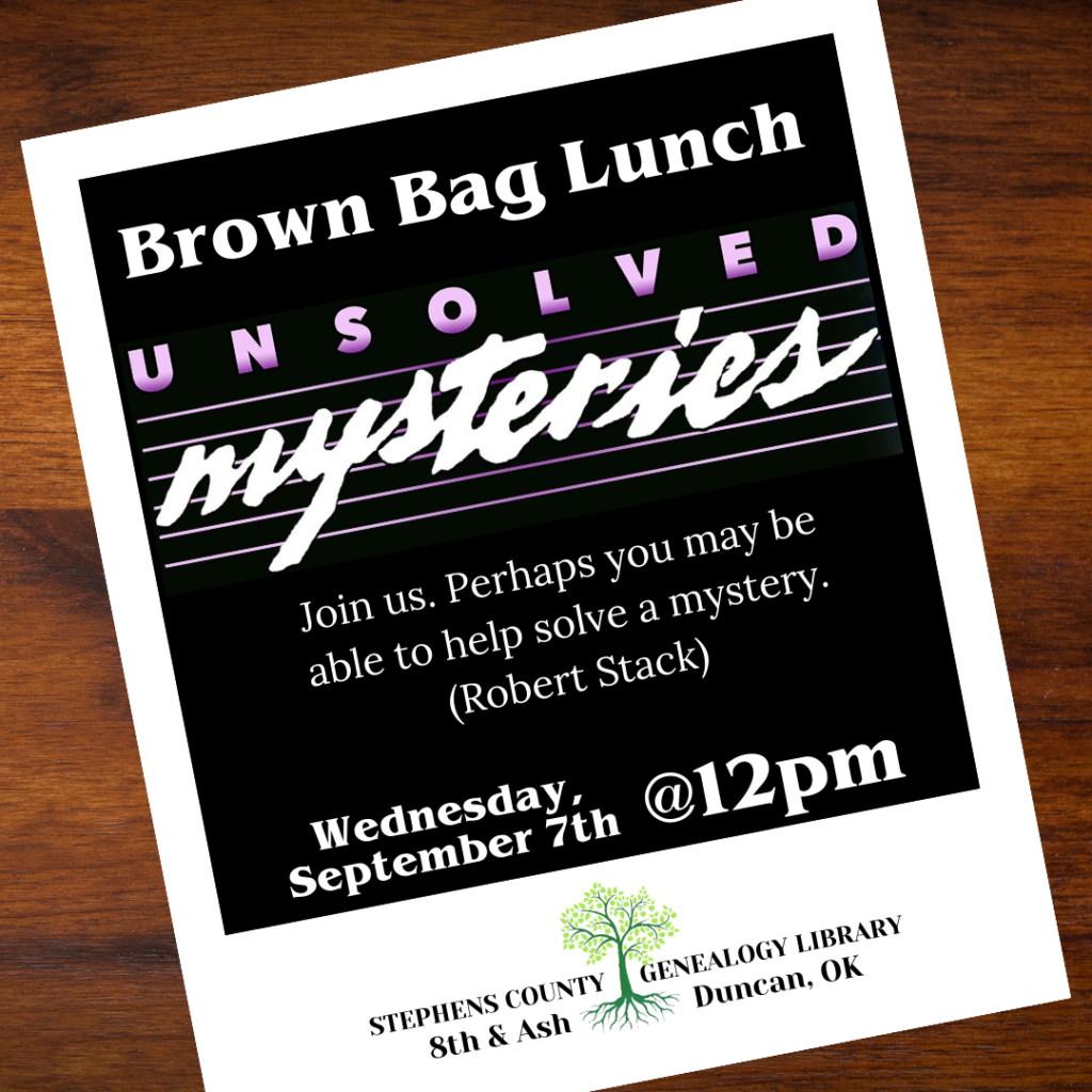 September Brown Bag Lunch: Unsolved Mysteries @ Genealogy Library